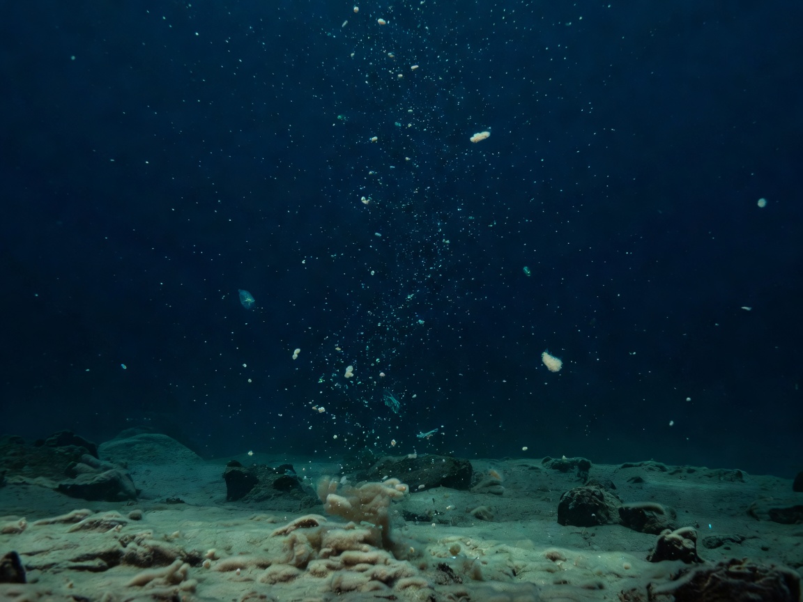 Deep sea pelagic water column illustrating organic carbon sedimentation to seabed
