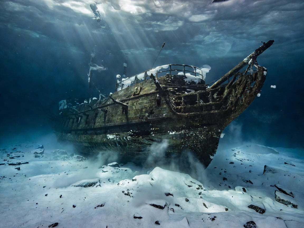 HMS Erebus shipwreck hull preserved in freezing Arctic sea waters