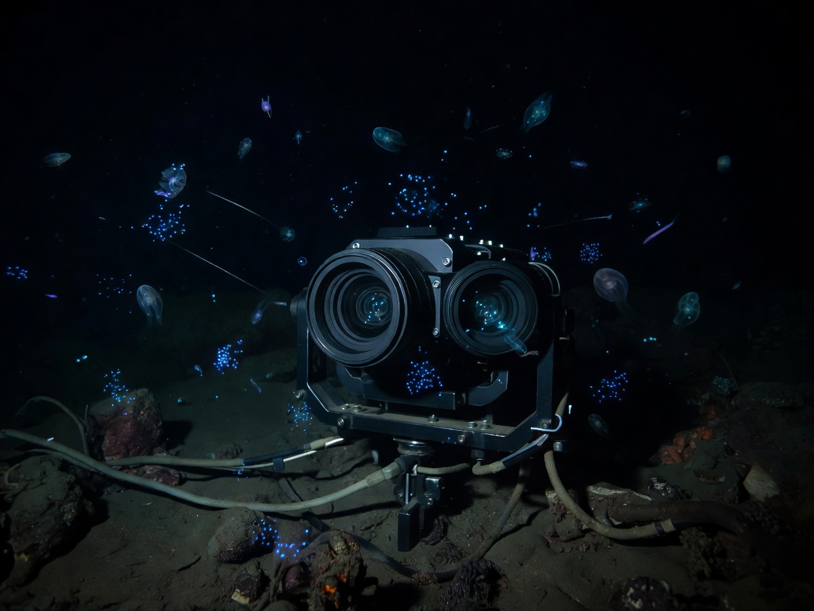 Low-light camera optics system capturing faint bioluminescent marine organisms