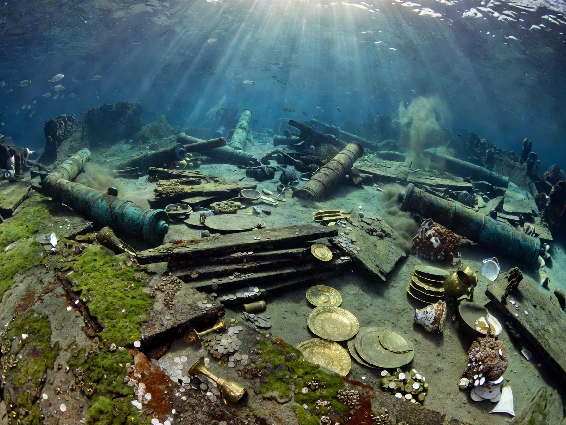 San José Spanish Galleon site on seafloor showing bronze cannons and historical artifacts